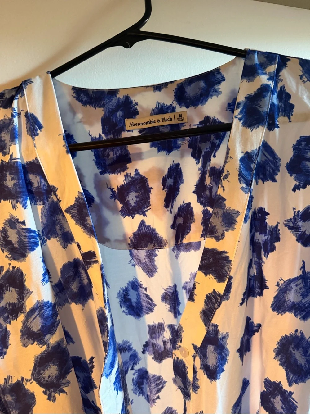 Abercrombie & Fitch White Maxi Dress with Blue Floral Pattern